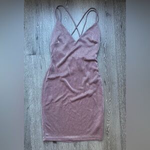 Lovely Day Metallic Mauve Glitter Bodycon Mini Dress Small Party Night Out